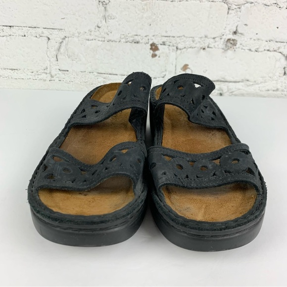 NAOT Black Suede Double Strap Filigree Lasercut Slip On Slide Sandals 40 - Picture 6 of 14